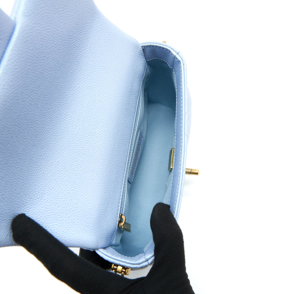 Chanel 21K My Perfect Mini Flap Bag Caviar Iridescent Light Blue