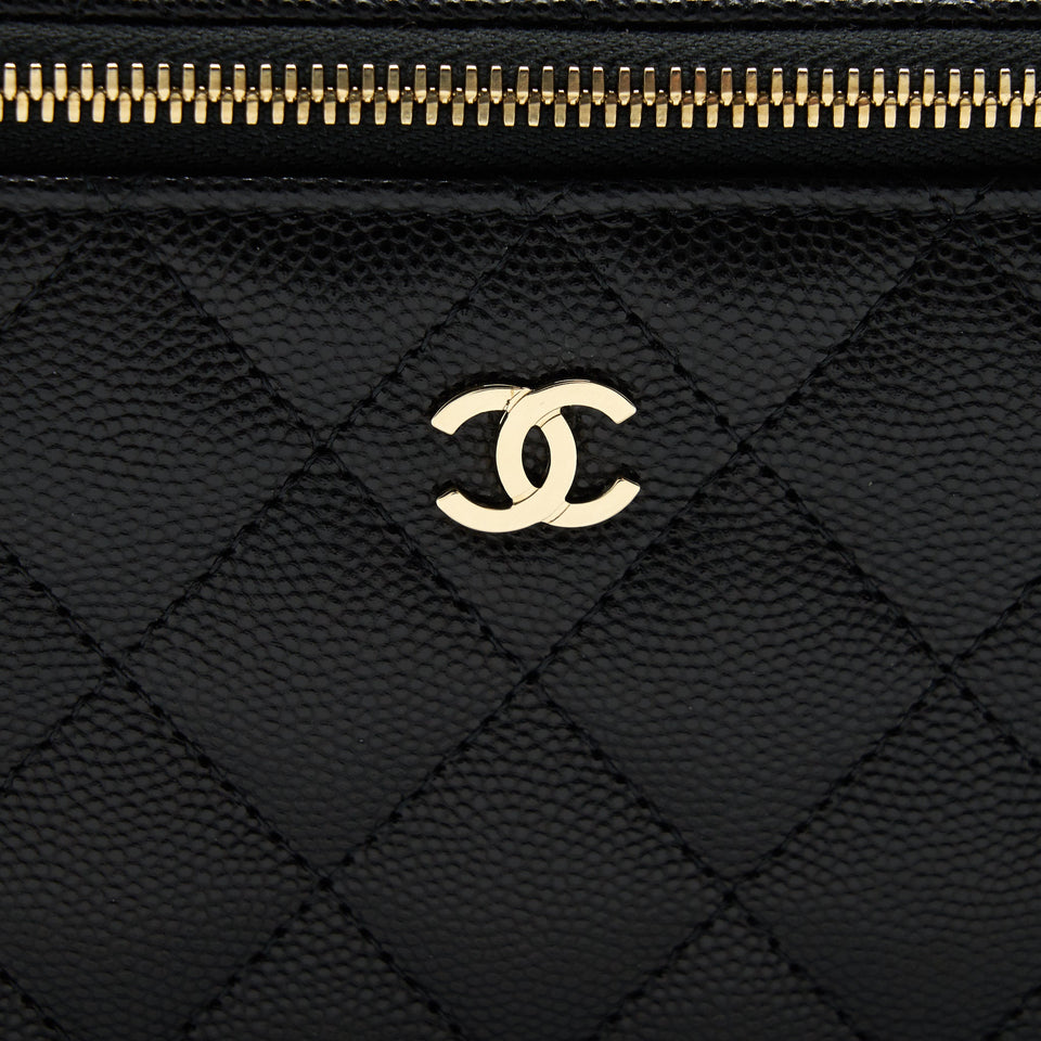 Chanel Caviar Long Vanity With Chain Caviar Black L