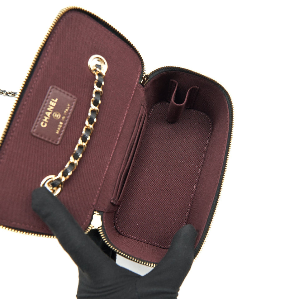 Chanel Caviar Long Vanity With Chain Caviar Black L