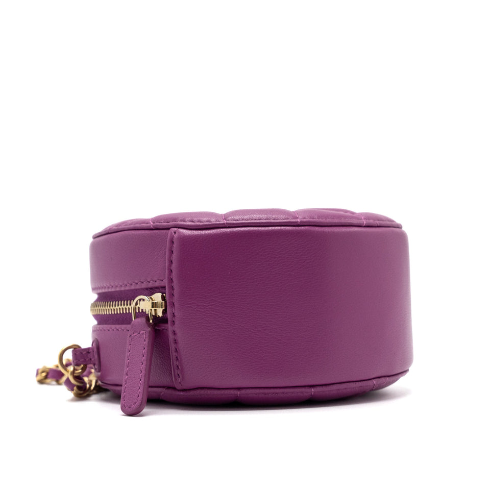Chanel pearl crush mini round clutch with chain Lambskin purple
