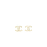 Chanel CC Logo Crystal Earring Light Gold Tone