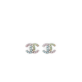 Chanel 22S CC Logo Rainbow Crystal Earrings Sliver Tone