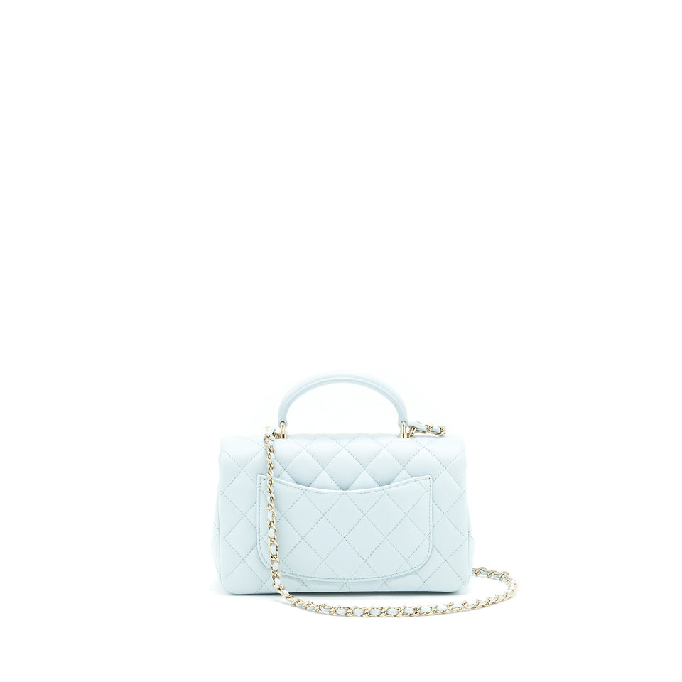 Chanel 21K Mini Top Handle Rectangular Flap Bag Pastel Blue L