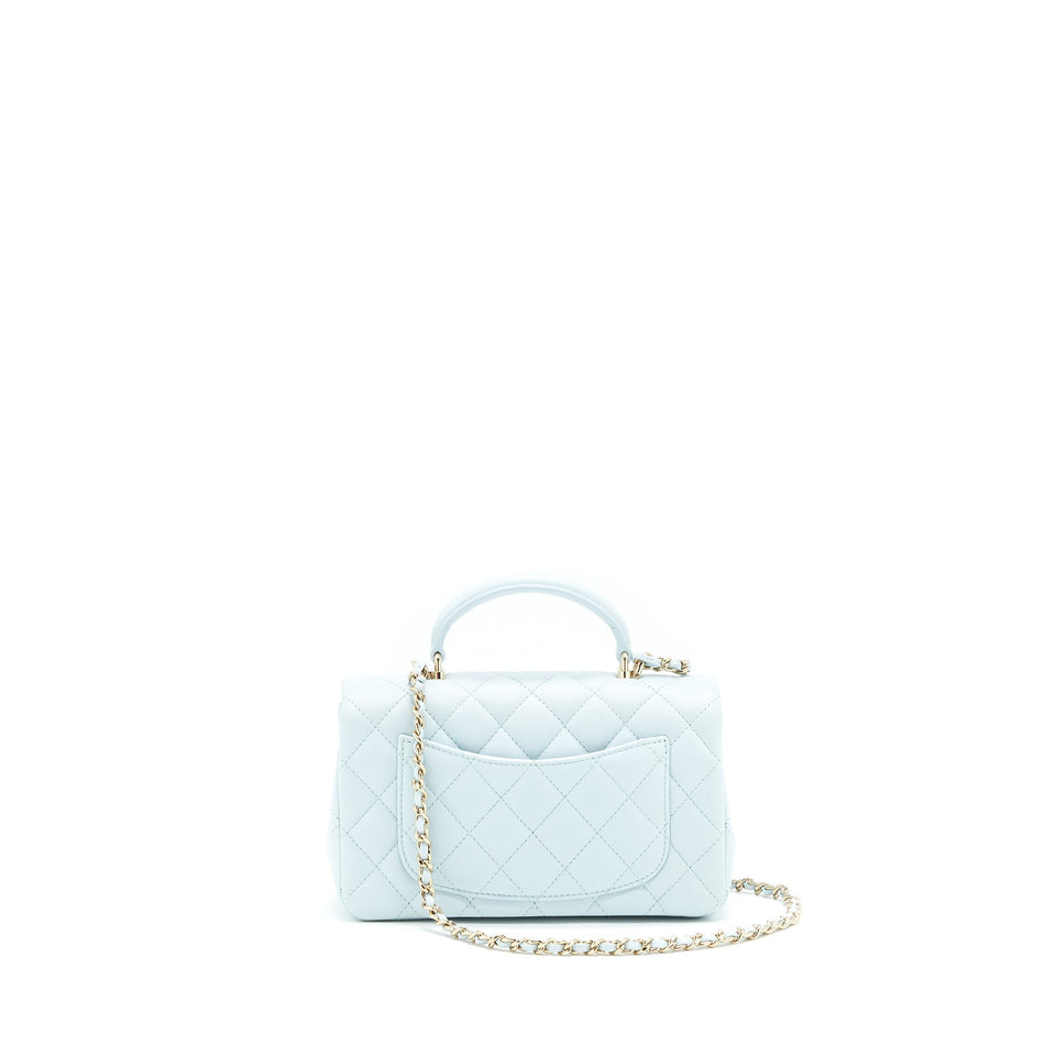 Chanel 21K Mini Top Handle Rectangular Flap Bag Pastel Blue L