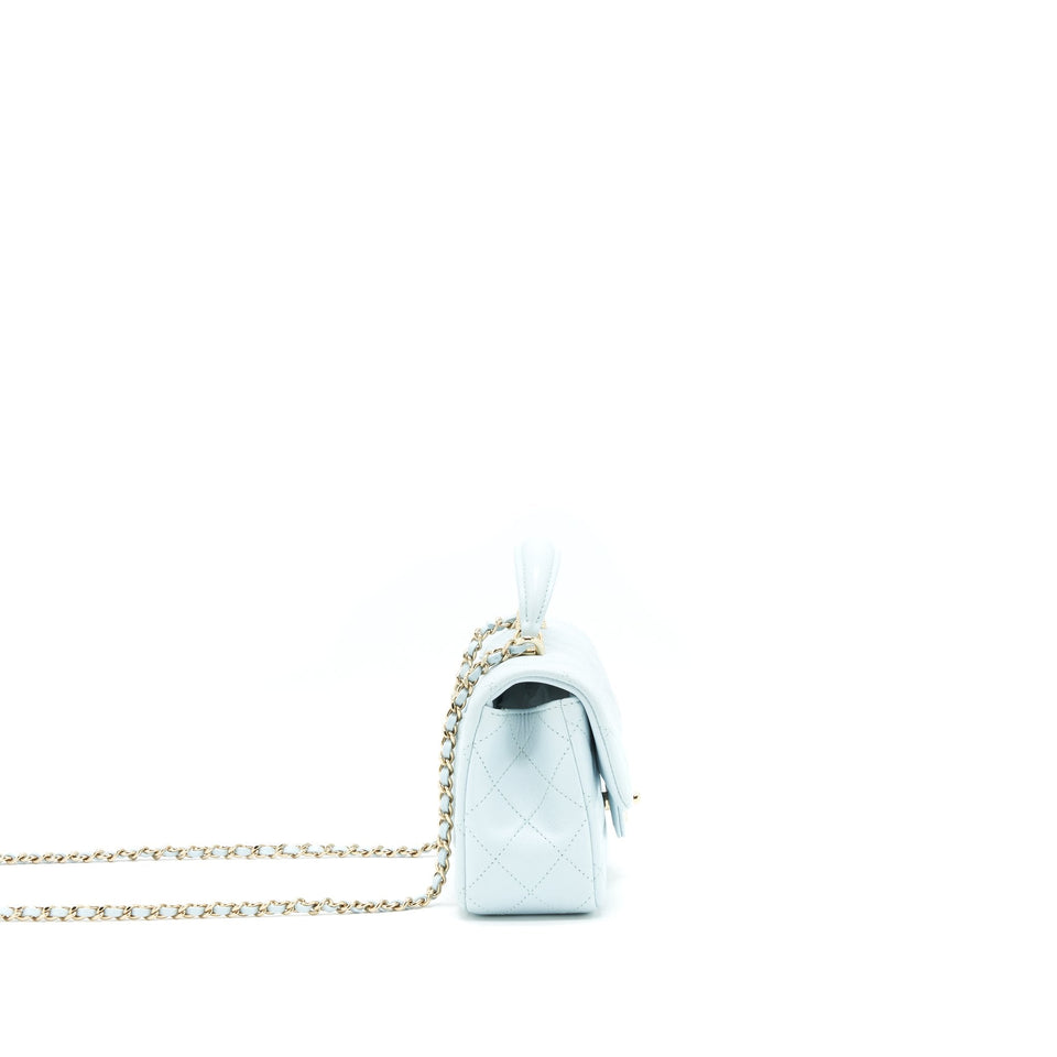 Chanel 21K Mini Top Handle Rectangular Flap Bag Pastel Blue L