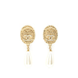 Chanel Pearl Drop Earrings With Crystals