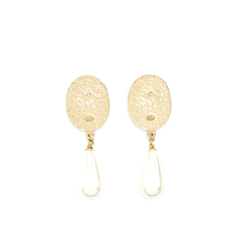 Chanel Pearl Drop Earrings With Crystals