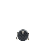 Chanel Crystal CC Logo Round Clutch with Chain Caviar Black L