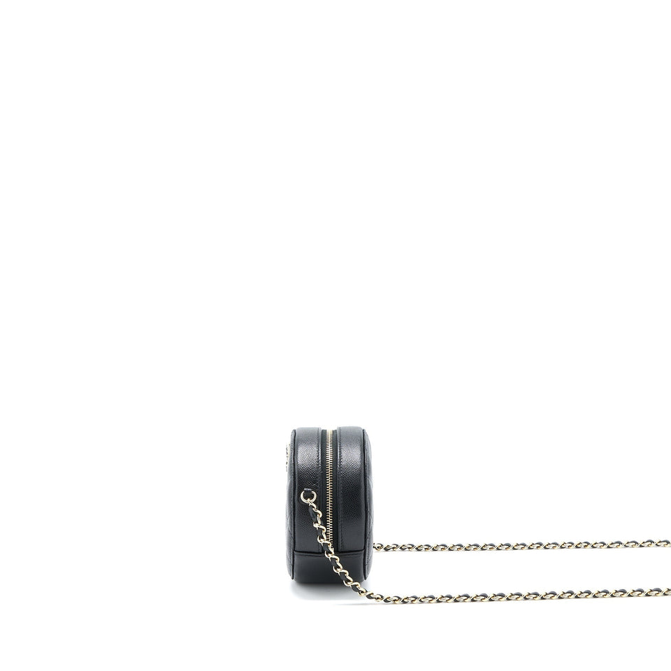 Chanel Crystal CC Logo Round Clutch with Chain Caviar Black L