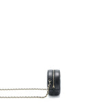 Chanel Crystal CC Logo Round Clutch with Chain Caviar Black L