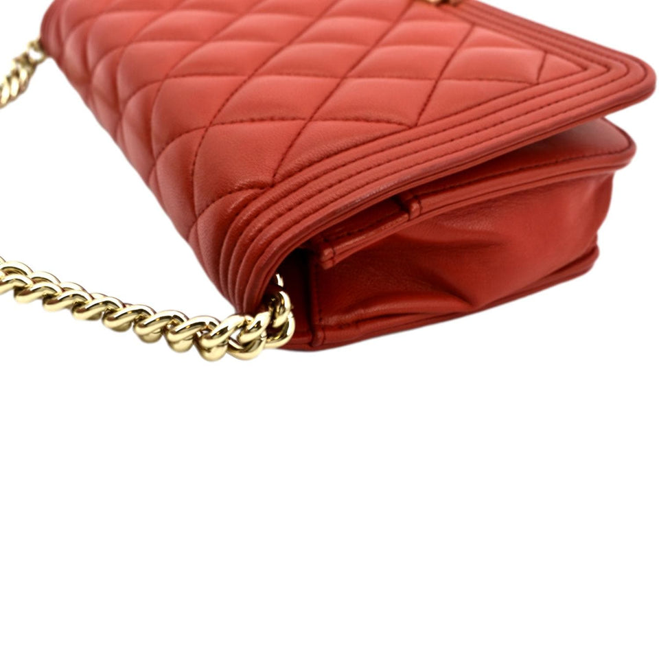 Chanel Boy Woc Quilted Calfskin Leather Wallet On Chain Clutch Bag Red