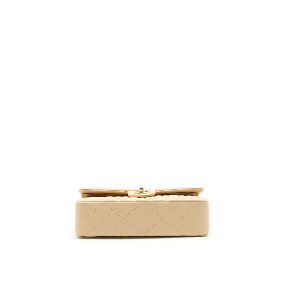 Chanel MEDIUM CLASSIC DOUBLE FLAP LAMBSKIN BEIGE WITH