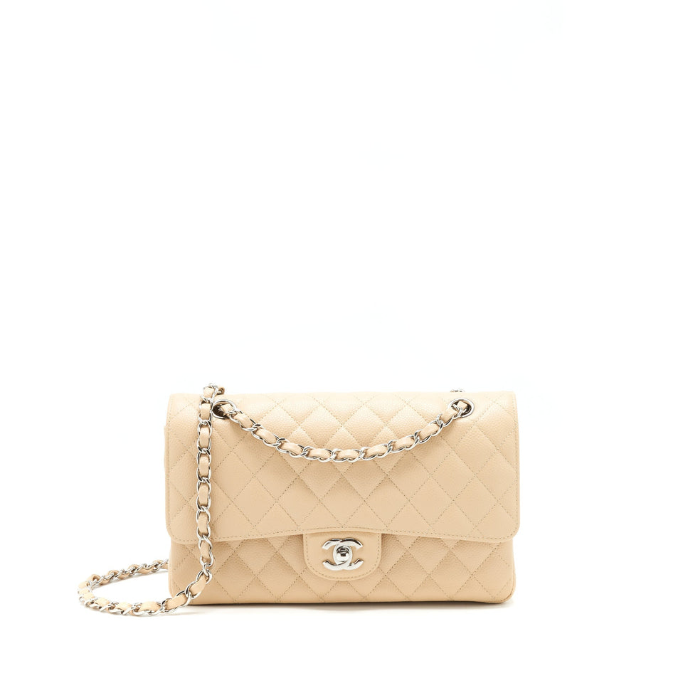 Chanel Medium Classic Double Flap Bag Caviar Beige