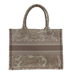 Christian Dior Book Toile de Jouy Motif Embroidery Canvas Tote Bag Pink