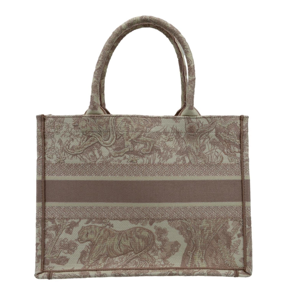 Christian Dior Book Toile de Jouy Motif Embroidery Canvas Tote Bag Pink