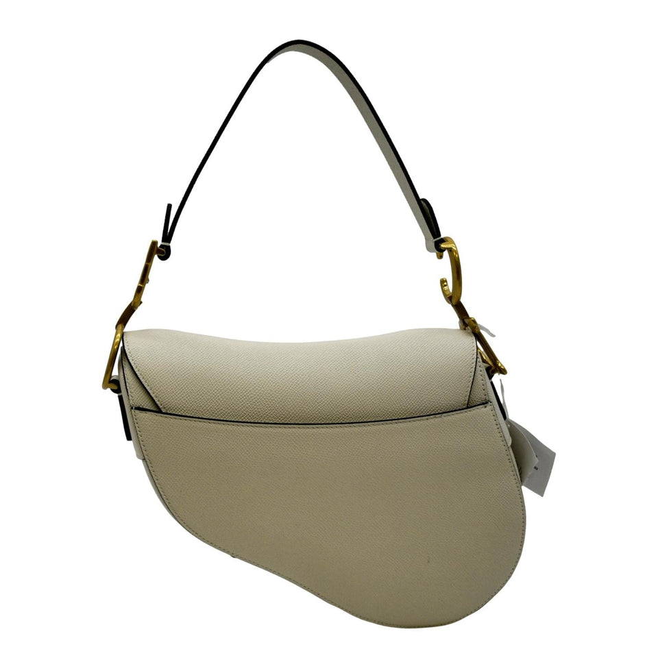 Christian Dior Saddle Grained Calfskin Leather Shoulder Bag Beige