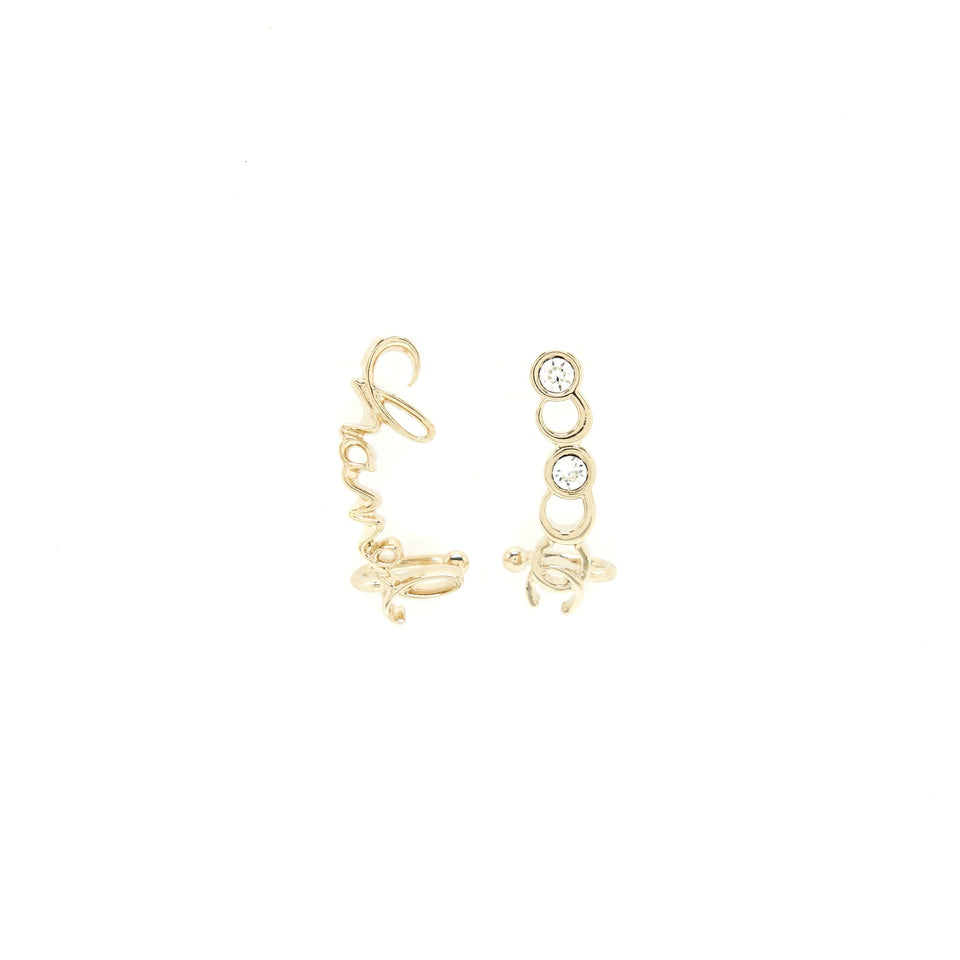 Chanel Letter Earrings Light Gold Tone