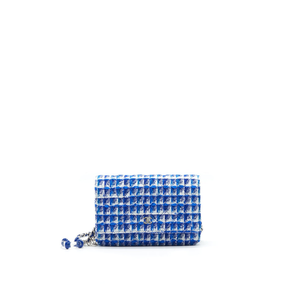 Chanel Tweed Quilted Wallet On Chain WOC blue