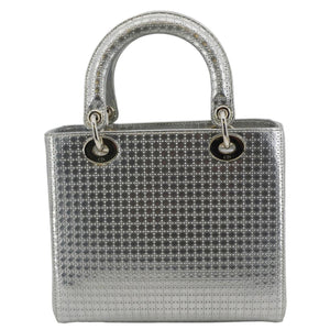 Christian Dior Lady Dior Medium Leather Shoulder Bag Metallic Silver