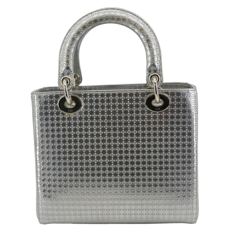 Christian Dior Lady Dior Medium Leather Shoulder Bag Metallic Silver
