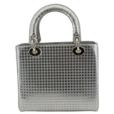 Christian Dior Lady Dior Medium Leather Shoulder Bag Metallic Silver