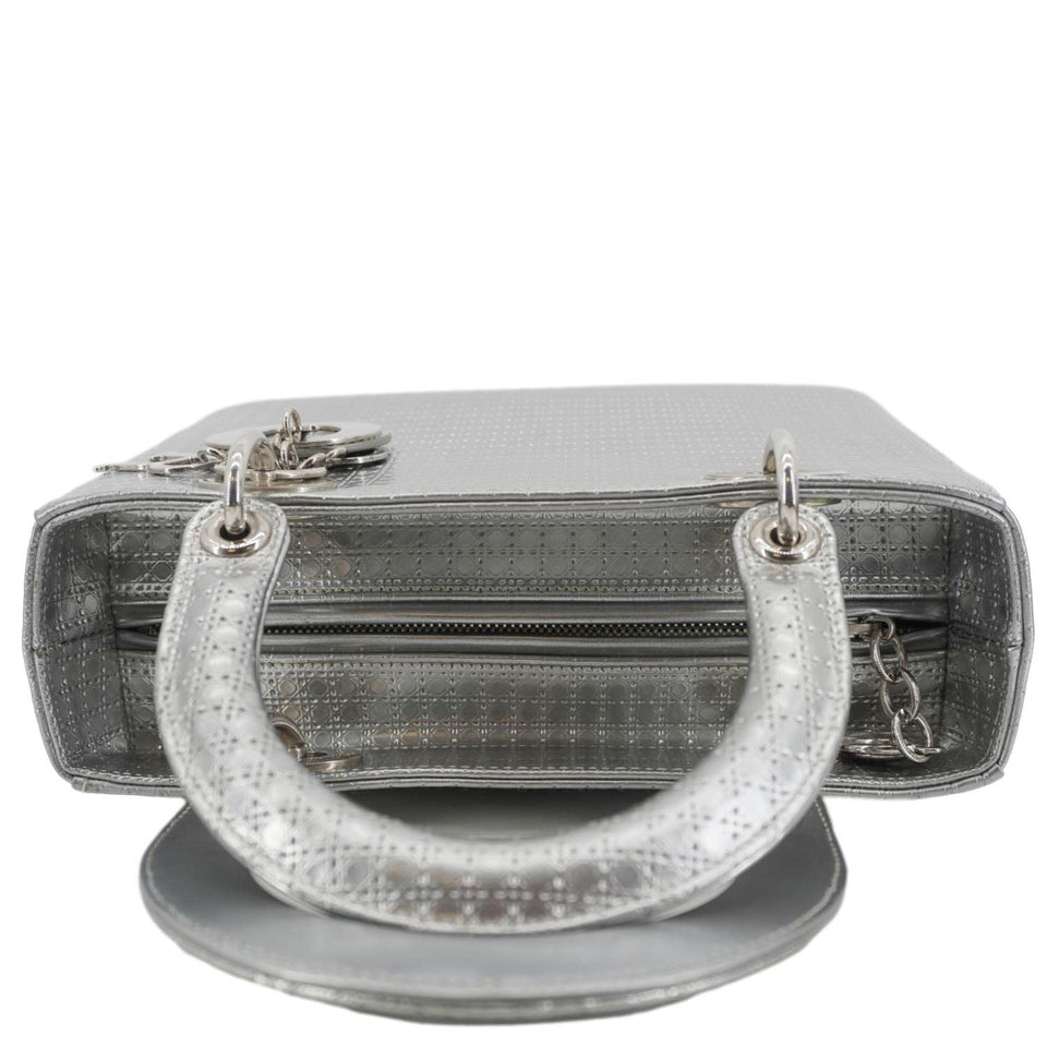 Christian Dior Lady Dior Medium Leather Shoulder Bag Metallic Silver