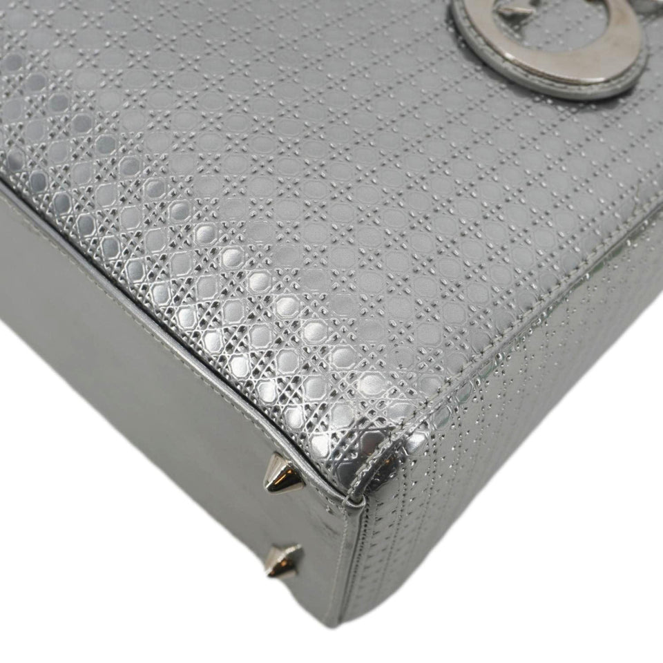 Christian Dior Lady Dior Medium Leather Shoulder Bag Metallic Silver