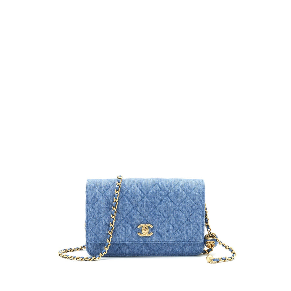 Chanel 22C Pearl Crush Wallet On Chain Denim