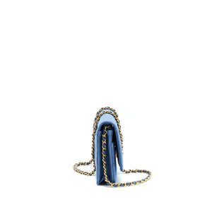 Chanel 22C Pearl Crush Wallet On Chain Denim