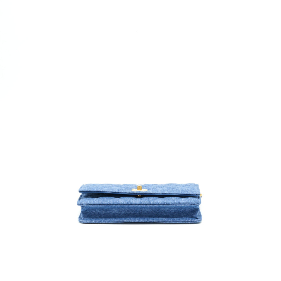 Chanel 22C Pearl Crush Wallet On Chain Denim