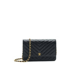 Chanel CHEVRON WALLET ON CHAIN BLACK  CALFSKIN