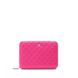Chanel Quilted Zipper Clutch Lambskin Pink