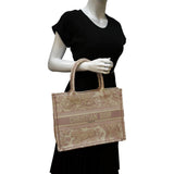 Christian Dior Book Toile de Jouy Motif Embroidery Canvas Tote Bag Pink