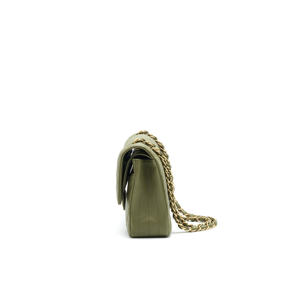 Chanel Chevron Medium Classic Double Flap Bag Olive-Green