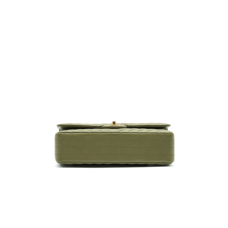 Chanel Chevron Medium Classic Double Flap Bag Olive-Green