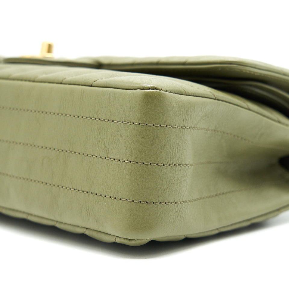 Chanel Chevron Medium Classic Double Flap Bag Olive-Green