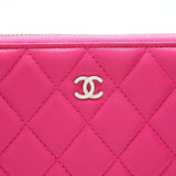 Chanel Quilted Zipper Clutch Lambskin Pink