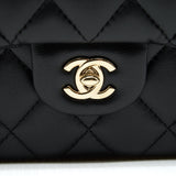 Chanel Pearl Chain Flap Bag Quilted Grained Lambskin Black L