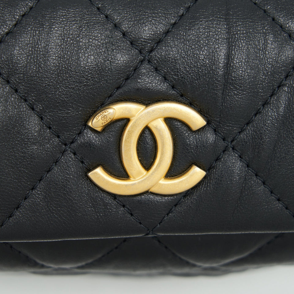 Chanel Small CC Wrapped Strap Bag Lambskin Black In Crumpled