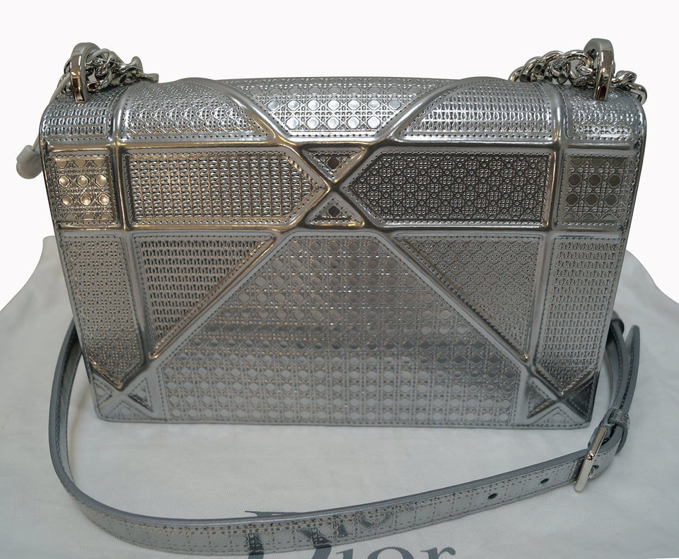 Christian Dior Handbags - Diorama Silver Perforated Leather Bag