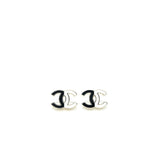 Chanel CC Logo Earrings Enamel Black/White Light Gold Tone