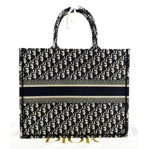 Christian Dior Large Book Oblique Embroidered Canvas Tote Bag Multicolor