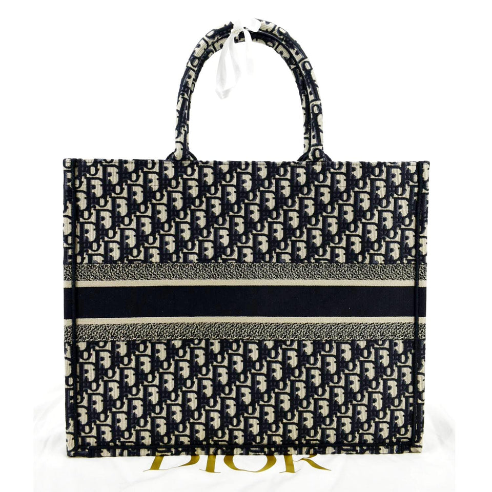 Christian Dior Large Book Oblique Embroidered Canvas Tote Bag Multicolor