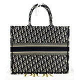Christian Dior Large Book Oblique Embroidered Canvas Tote Bag Multicolor