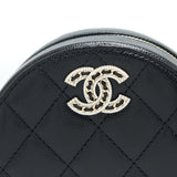 Chanel Crystal CC Logo Round Clutch with Chain Caviar Black L