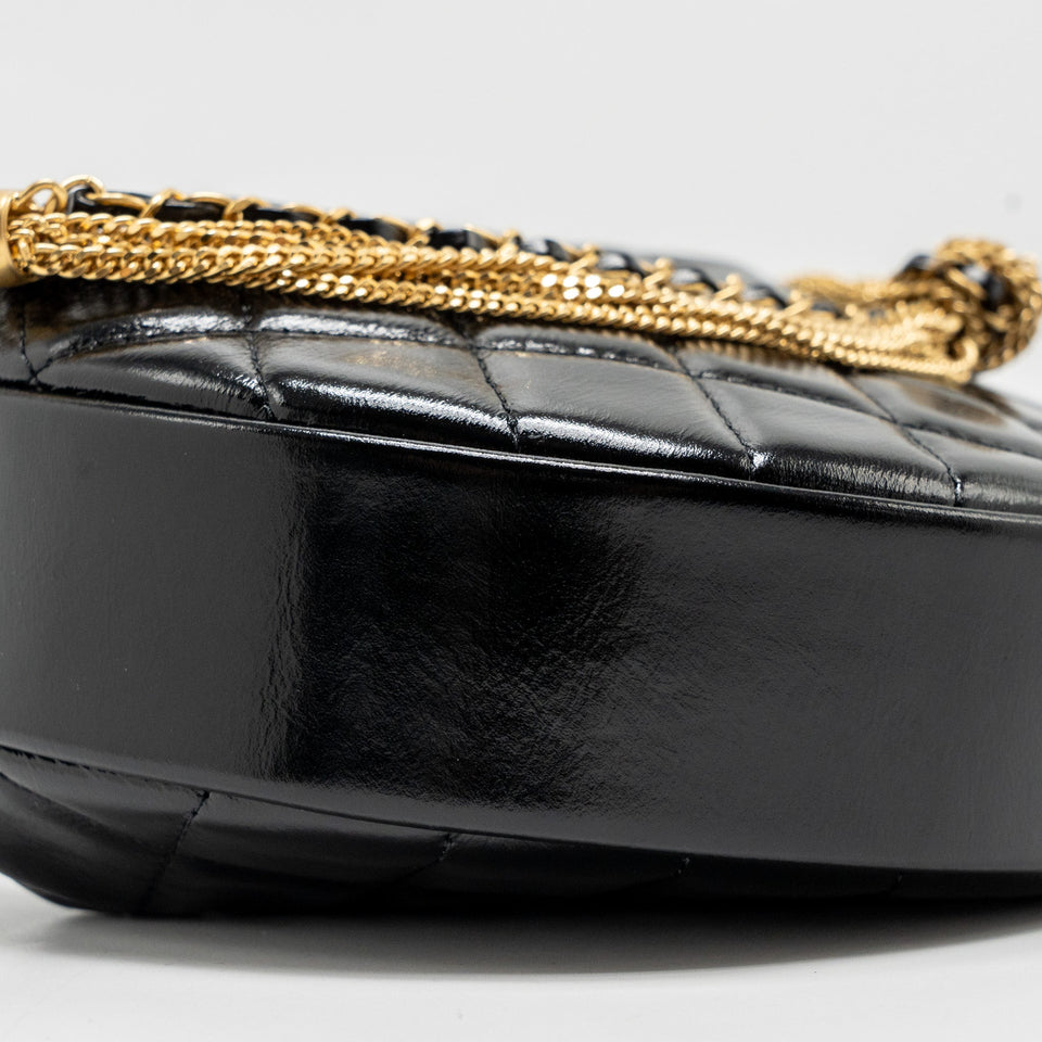 Chanel 21A Round Clutch with Detail Chain Calfskin Black (microchip)