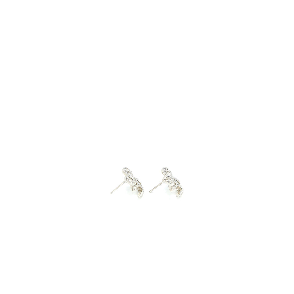 Chanel Bow/CC Logo Earring Crystal Silver Tone