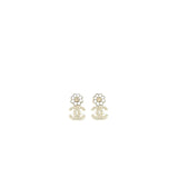Chanel Camellia CC Logo Earrings Pearl/Crystal Light Gold Tone