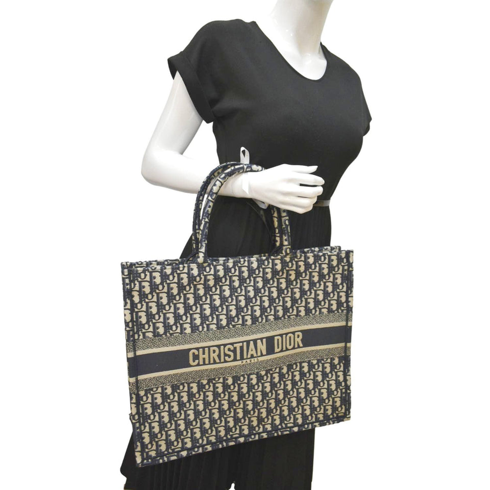 Christian Dior Large Book Oblique Embroidered Canvas Tote Bag Multicolor