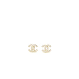 Chanel CC Logo/Crystal Earrings Light Gold Tone
